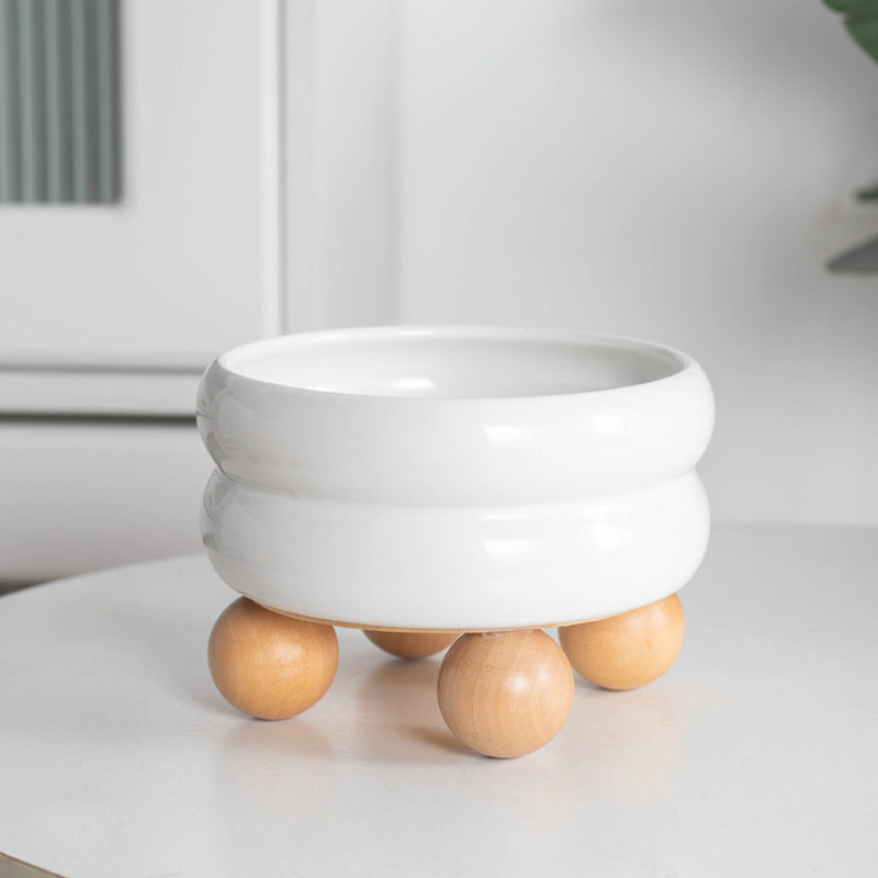 ZOOMATE - Mochi -  Elevated Ceramic Pet Diner with Wood Base - Joint-Friendly, Dishwasher Safe