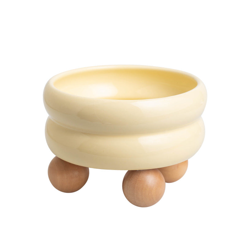 ZOOMATE - Mochi -  Elevated Ceramic Pet Diner with Wood Base - Joint-Friendly, Dishwasher Safe