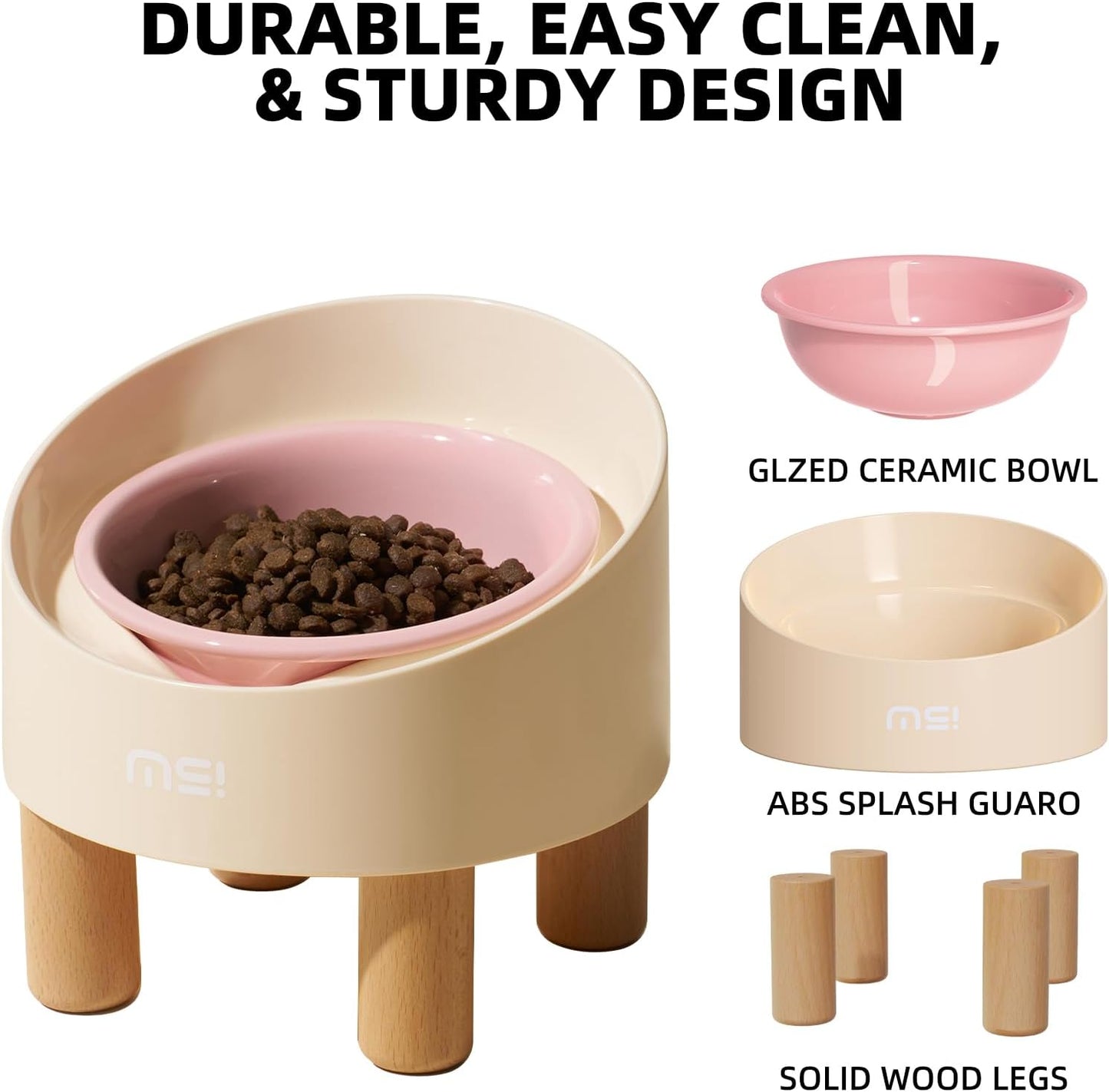 Adjustable Elevated Ceramic Cat Bowls with Anti-Slip Rubber Pad, Splash Guard, Lead & Cadmium Free, Whisker Friendly