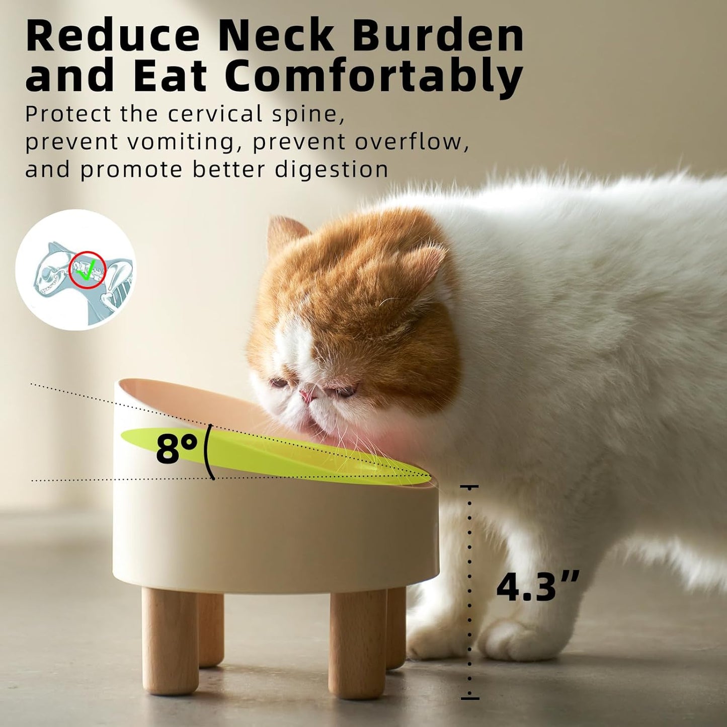 Adjustable Elevated Ceramic Cat Bowls with Anti-Slip Rubber Pad, Splash Guard, Lead & Cadmium Free, Whisker Friendly
