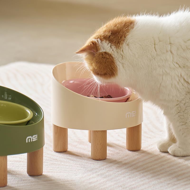 Adjustable Elevated Ceramic Cat Bowls with Anti-Slip Rubber Pad, Splash Guard, Lead & Cadmium Free, Whisker Friendly