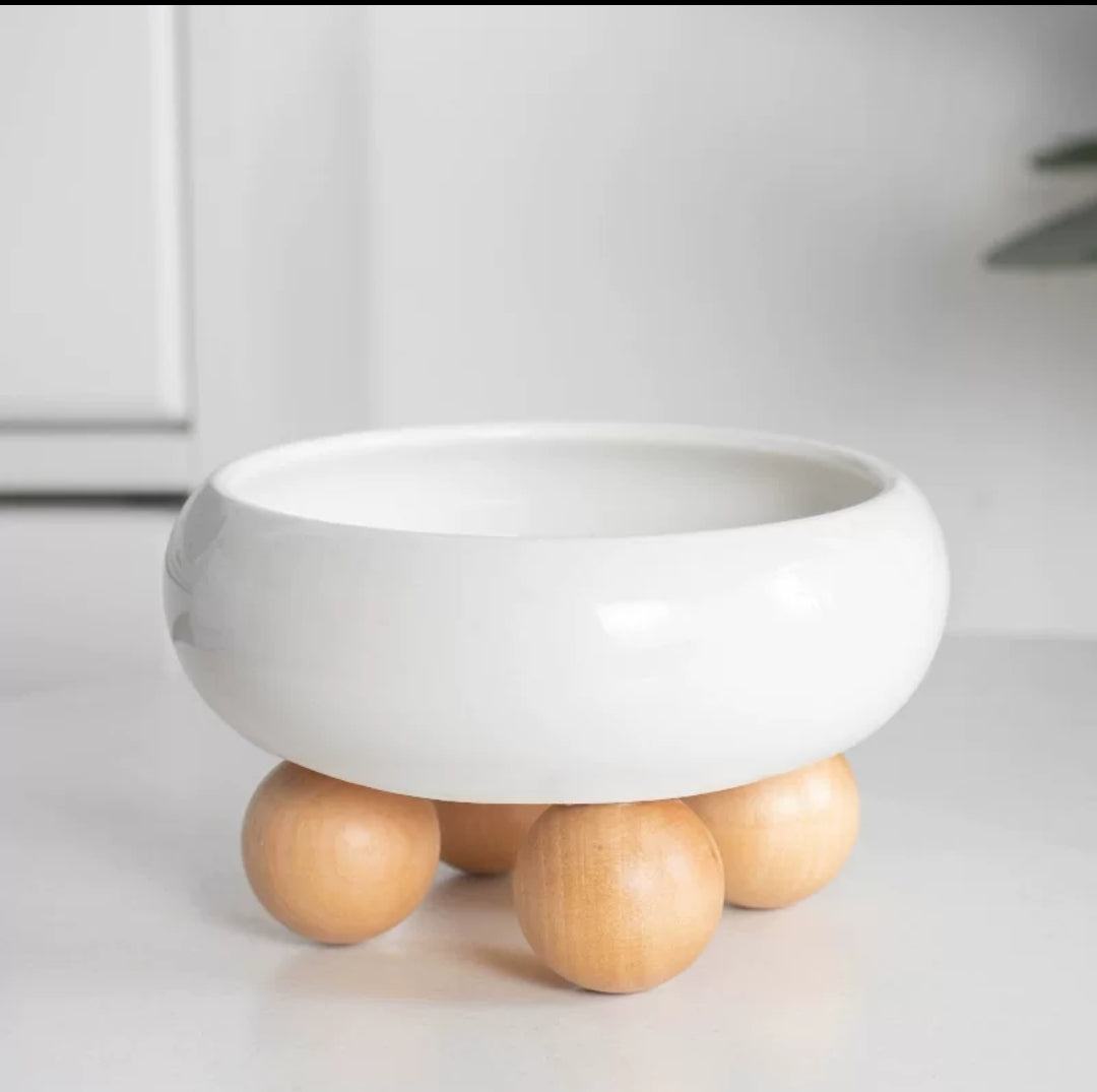 ZOOMATE - Mochi -  Elevated Ceramic Pet Diner with Wood Base - Joint-Friendly, Dishwasher Safe