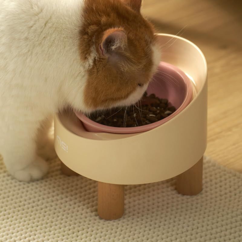 Adjustable Elevated Ceramic Cat Bowls with Anti-Slip Rubber Pad, Splash Guard, Lead & Cadmium Free, Whisker Friendly